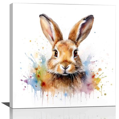 AErosx Rabbit watercolor painting print -framed watercolor painting,canvas wall art nursery,family canvas wall art,16x16 inch-Ready to hang, white-10