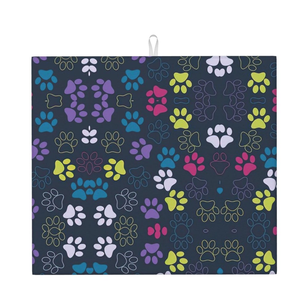 Cute Dog Paw Kitchen Absorbent Mat-Dish Drying Mat,Utensil Drying Mat-Kitchen Essential For Countertops