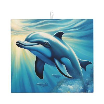 Ocean Dolphin Looking At You 1 Kitchen Counter Absorbent Matdish Drying Mat, Sink Matwater Absorption At Its Finest
