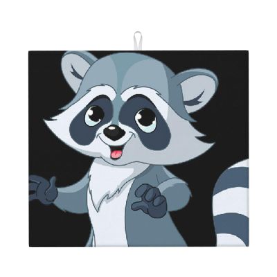 Cute Raccoon Kitchen Counter Absorbent Matdish Drying Mat, Sink Matwater Absorption At Its Finest