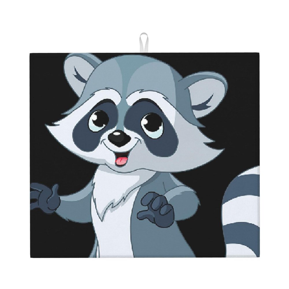 Cute Raccoon Kitchen Counter Absorbent Matdish Drying Mat, Sink Matwater Absorption At Its Finest