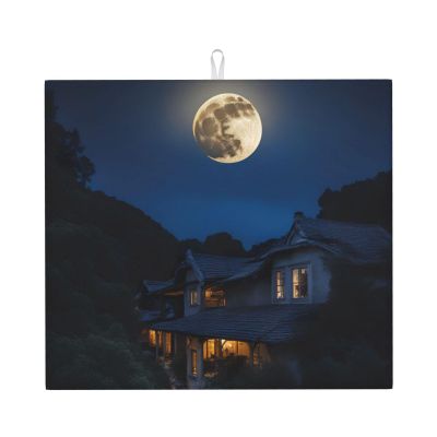 Full Moon In Night Kitchen Counter Absorbent Matdish Drying Mat, Sink Matwater Absorption At Its Finest