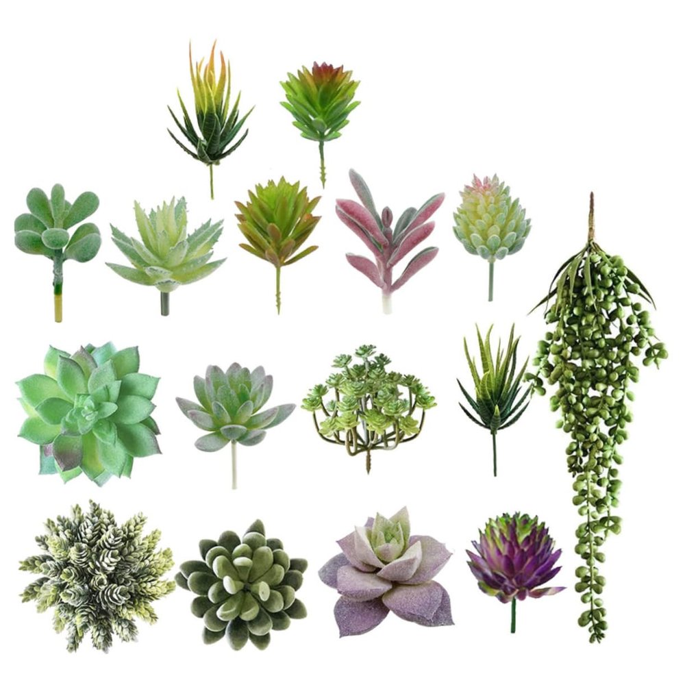 Ciieeo Realistic Simulated Succulents 16pcs Artificial Greenery Micro Landscape Decorations Faux Succulent Plants