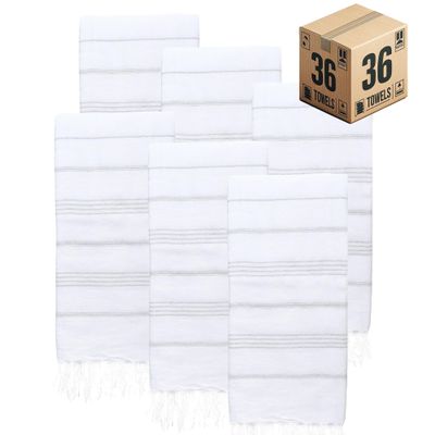 PADISHAHHOME Turkish Beach Towels, Bulk Case of 36 | Oversized, Quick Dry, Sand Free | 100% Cotton, Large 38x71 Towels for Beach, Pool, Travel | Ultra-Soft, Compact, Absorbent | White