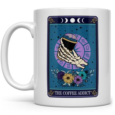 The Coffee Addict Tarot Card Mug, Fun Coffee Lover Gifts, Gothic Witchy Occult Cup (11oz)