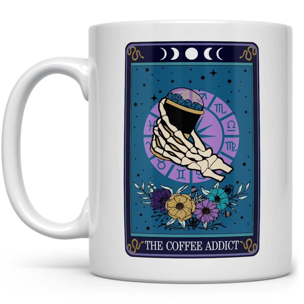 The Coffee Addict Tarot Card Mug, Fun Coffee Lover Gifts, Gothic Witchy Occult Cup (11oz)