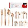SEELLODGE Silverware Flatware Cutlery Set, 24-piece Stainless Steel Cutlery Set With Pointed Handles, Steak Knife, Fork, Dessert Spoon Set For 6 Persons (Color : Rose gold) view 1