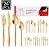 SEELLODGE Silverware Flatware Cutlery Set, 24-piece Stainless Steel Cutlery Set With Pointed Handles, Steak Knife, Fork, Dessert Spoon Set For 6 Persons (Color : Rose gold) view 3