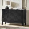 HULALA HOME Modern Kitchen Buffet Cabinet Storage Sideboard with 3D Geometric Design, Freestanding Floor Cabinet with 3 Doors & 2 Adjustable Interior Shelves for Living Room Dining Room Hallway, Black view 1