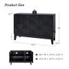 HULALA HOME Modern Kitchen Buffet Cabinet Storage Sideboard with 3D Geometric Design, Freestanding Floor Cabinet with 3 Doors & 2 Adjustable Interior Shelves for Living Room Dining Room Hallway, Black view 2