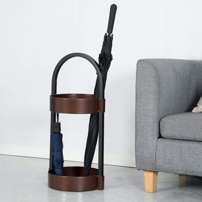 Indoor Umbrella Holder with Hooks Modern Round Thick Umbrella Stand Great for Umbrella Bucket for Front Door Entryway Hotel/Black+Bronze/33X33X69Cm