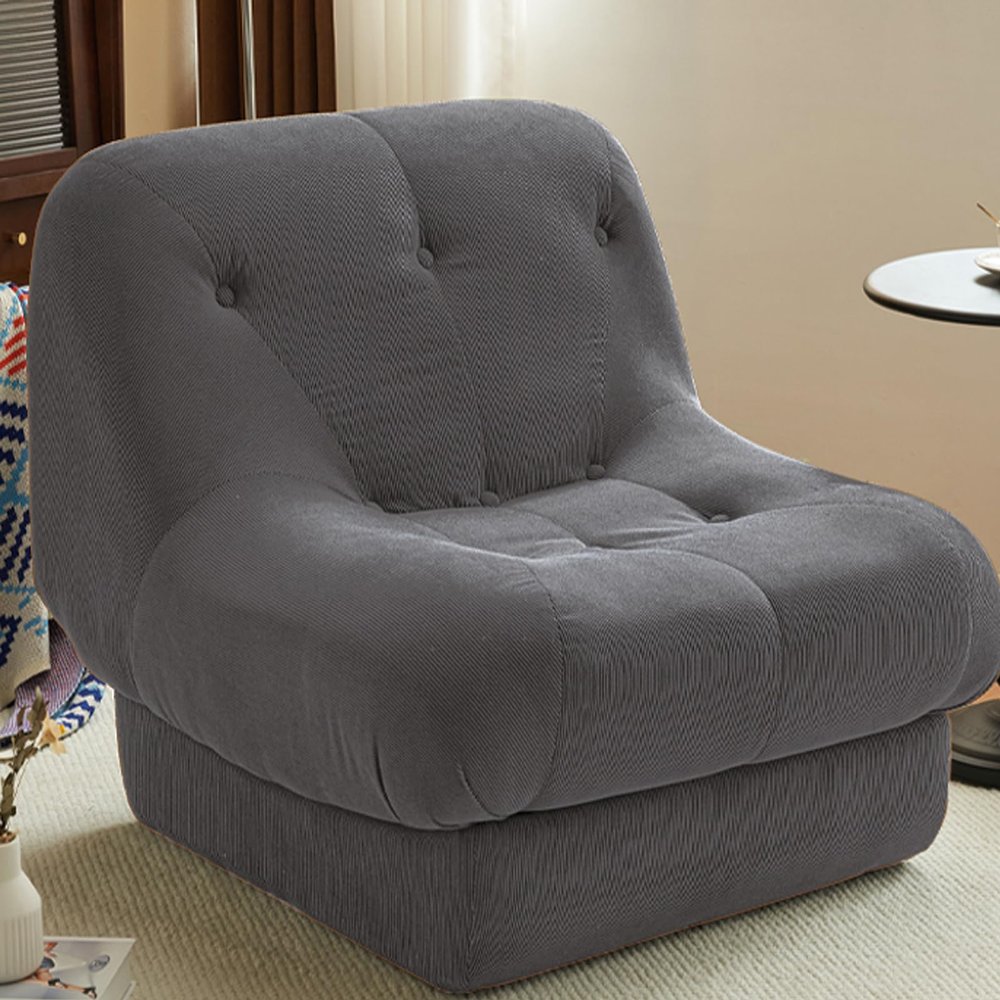 ESRADA Modern Style Corduroy Accent Chair Single Sofa for Living Room, Bedroom Oversized Armless Chair Grey
