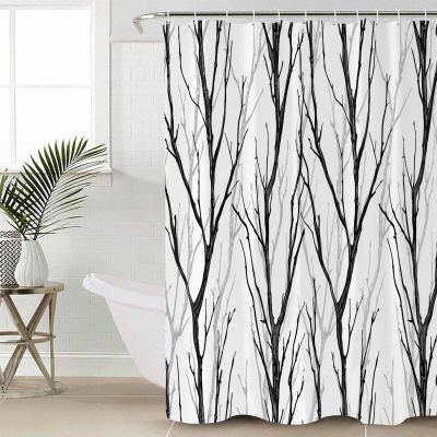 ZOE STORE Shower Curtains for Bathroom Accessories, Black Branches Polyester Fabric Bathtub Curtain with 12 Hooks, Contemporary Abstract Silhouette Waterproof Shower Curtains 72 x 96 Inches