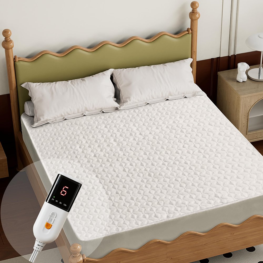 Gotcozy Heated Mattress Pad Twin Size - Electric Mattress Pad Fit up to 15 with 6 Heat Setting & 10 Hour Auto Off ETL Certified Machine Washable(White)