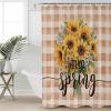 ZOE STORE Shower Curtains for Bathroom Accessories, Sunflower Polyester Fabric Bathtub Curtain with 12 Hooks, Brown Plaid Spring Floral Summer Botanical Waterproof Shower Curtains 36 x 72 Inches view 1