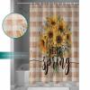 ZOE STORE Shower Curtains for Bathroom Accessories, Sunflower Polyester Fabric Bathtub Curtain with 12 Hooks, Brown Plaid Spring Floral Summer Botanical Waterproof Shower Curtains 36 x 72 Inches view 4