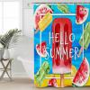 ZOE STORE Shower Curtains for Bathroom Accessories, Hello Summer Polyester Fabric Bathtub Curtain with 12 Hooks, Watermelon Ice Cream Red Blue Yellow Green Waterproof Shower Curtains 36 x 72 Inches view 1