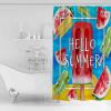 ZOE STORE Shower Curtains for Bathroom Accessories, Hello Summer Polyester Fabric Bathtub Curtain with 12 Hooks, Watermelon Ice Cream Red Blue Yellow Green Waterproof Shower Curtains 36 x 72 Inches view 3