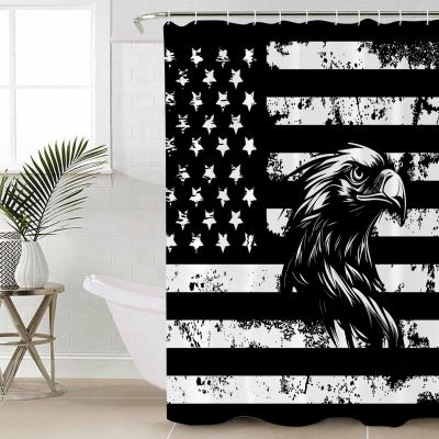ZOE STORE Shower Curtains for Bathroom Accessories, Black Eagle 4th of July Polyester Fabric Bathtub Curtain with 12 Hooks, Independence Day American Flag Waterproof Shower Curtains 72 x 78 Inches