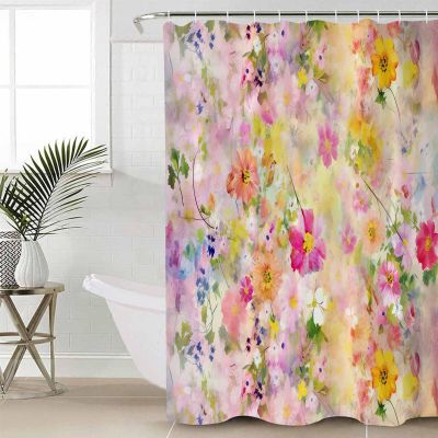 ZOE STORE Shower Curtains for Bathroom Accessories, Spring Floral Polyester Fabric Bathtub Curtain with 12 Hooks, Elegant Summer Flowers Botanical Watercolor Waterproof Shower Curtains 72 x 96 Inches