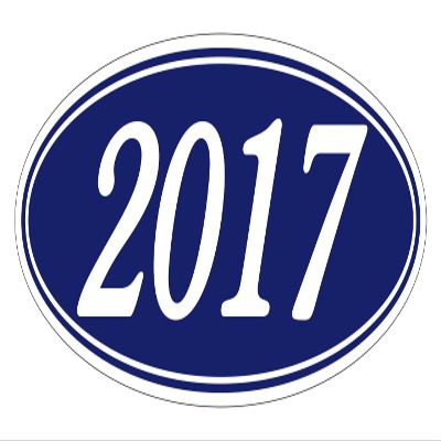 2017 Oval Year Model Stickers for Car Dealerships  White on Navy Blue Vinyl Windshield Decals  14"  5-1/2" Weatherproof Removable Car Window Stickers  Auto Lot Window Signs  Pack of 48