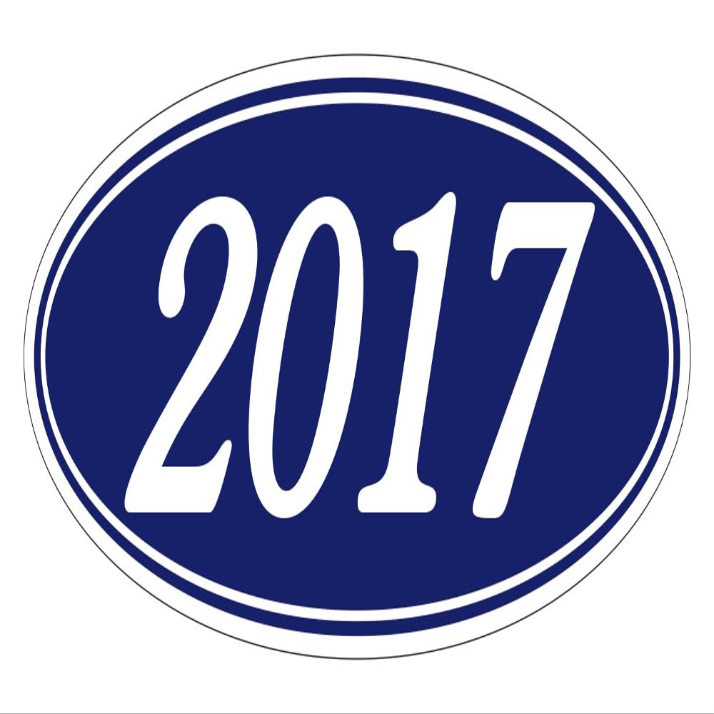 2017 Oval Year Model Stickers for Car Dealerships  White on Navy Blue Vinyl Windshield Decals  14"  5-1/2" Weatherproof Removable Car Window Stickers  Auto Lot Window Signs  Pack of 48