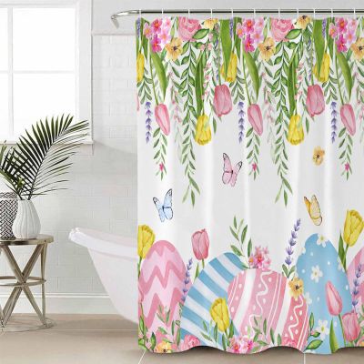 ZOE STORE Shower Curtains for Bathroom Accessories, Spring Easter Polyester Fabric Bathtub Curtain with 12 Hooks, Watercolor Floral Botanical Easter Eggs Waterproof Shower Curtains 36 x 72 Inches