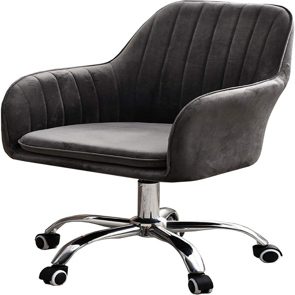 Mid Back Office Chair Ergonomic Swivel Chair Computer Chair with Velvet Upholstered, Adjustable Height Task Chair, 150kg Weight Capacity (Yellow), Dark Gray