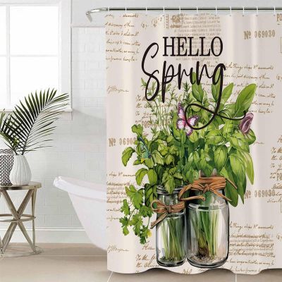 ZOE STORE Shower Curtains for Bathroom Accessories, Hello Spring Polyester Fabric Bathtub Curtain with 12 Hooks, Pastoral Green Botanical Vintage Waterproof Shower Curtains 72 x 78 Inches