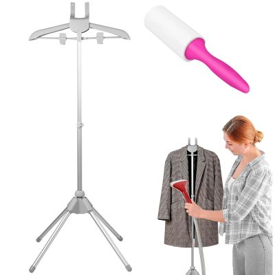 DJAPWPX Steamer Stand Telescopic Garment Steamer Rack Height Adjustable Clothes Steamer Holder Foldable Standing Garment Hanger with Non Slip Mat for Home Steam Ironing (Gray)