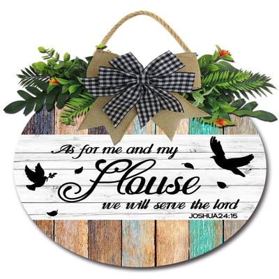 FemiaD As For Me And My House We Will Serve The Lord Wall Decor Funny Wreaths Hanging Wooden Plaque Decoration Round Rustic Wood Farmhouse Porch Decor for Home Front Door Decor 12inch