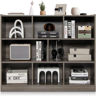 LDAILY 8 Cube Low Bookcase, 3 Shelf Horizontal Bookshelf, 3-Tier Storage Cabinet with Anti-Tipping Device, Modern Storage Shelves for Living Room, Classroom, Kids Room, Office (Gray)