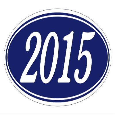 2015 Oval Year Model Stickers White on Navy Blue Vinyl 14" x 5.5", 48 Pack