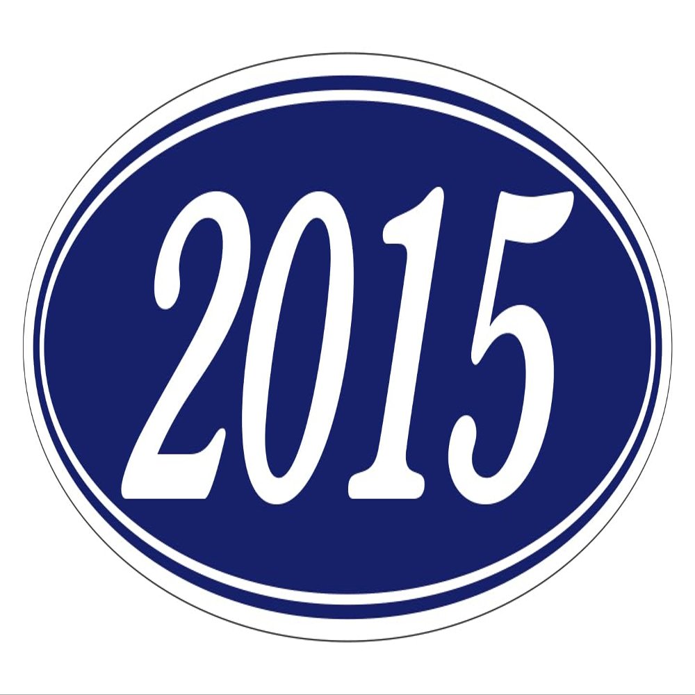 2015 Oval Year Model Stickers White on Navy Blue Vinyl 14" x 5.5", 48 Pack