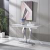 47 Inch White Marble Console Table w/Diamond Stainless Steel Base Mid-Century Modern Entryway Table for Living Room Hallway Luxury Foyer Table Sofa Table witn High Glossy Finish view 1