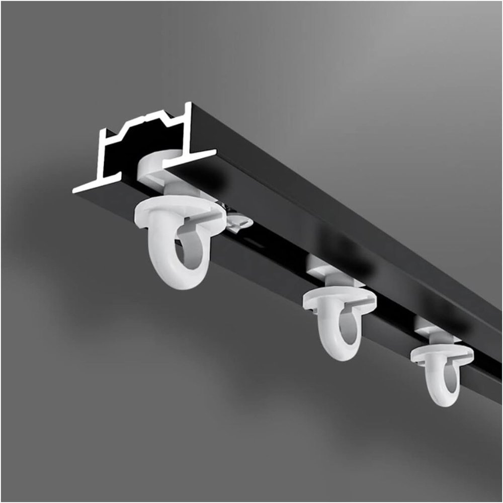 12m/39.3ft Metal Built-in Aluminum Curtain Track, Ceiling Mount, Commercial Hidden Privacy Room Divider Rod for Hospital, Heavy Duty Curtain Rail System,Black