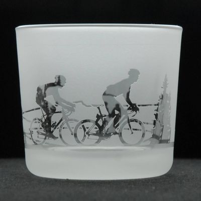 Animo Glass Votive Tea Light Candle Holder, Frosted Etched Glass Holders with Cycling Design Clear Tealight Candle Holder Cycling Gifts - Bicycle Decor - Birthday Gift for Cyclist