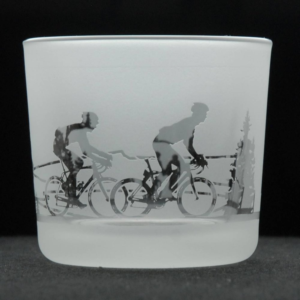 Animo Glass Votive Tea Light Candle Holder, Frosted Etched Glass Holders with Cycling Design Clear Tealight Candle Holder Cycling Gifts - Bicycle Decor - Birthday Gift for Cyclist
