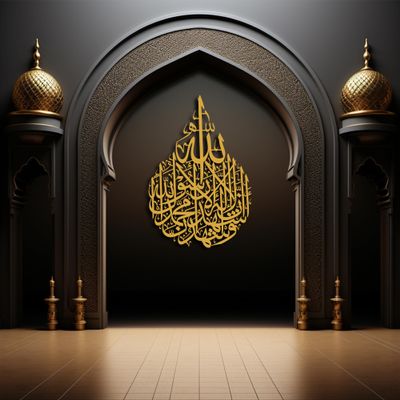 Shahada Metal Islamic Wall Art, Islamic Home Decor, Large First Kalima Wall Decor, Arabic Wall Decor, Islamic Calligraphy Wall Art, Ramadan Decor, Quran Sign, Muslim Housewarming Gifts (Gold, 19.6 x 13.2" / 50 x 33.6 cm)