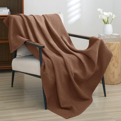 PHF Pre-Washed Cotton Waffle Weave Blanket Throw Size for Couch Bed,Snag Proof Spring Summer Lightweight Breathable,Oeko-TEX Certified,Machine Washable, Home Decor GiftCappuccino