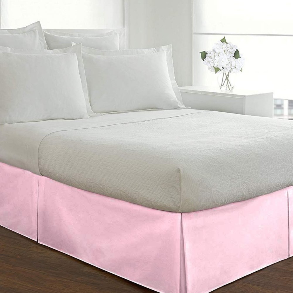 RV King Size Bed Skirt Pink Luxurious 600 Thread Count Box Pleated Bed Skirt with 14" Drop Length - Crafted from Pure Cotton, Split Corner Design, (72 X 80) RV King