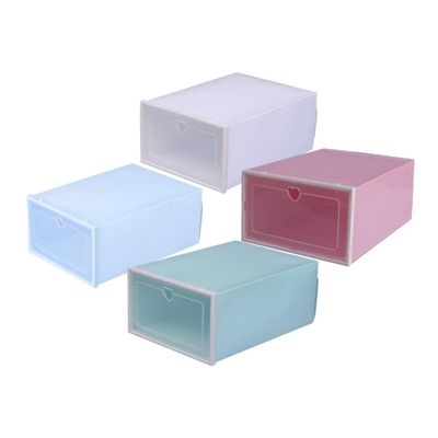 Ciieeo 4pcs Plastic Shoe Boxes Thick Strong Drawer Design Clamshell Lid Space Saving Storage