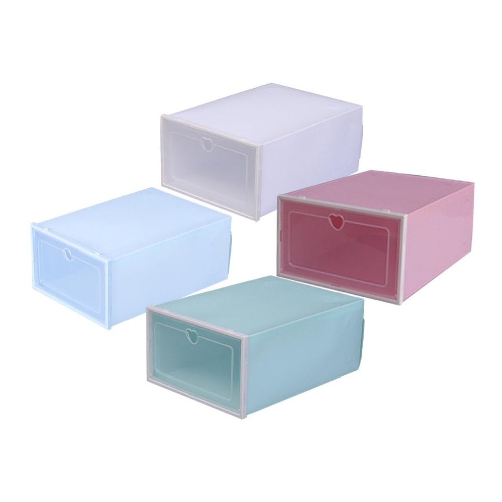 Ciieeo 4pcs Plastic Shoe Boxes Thick Strong Drawer Design Clamshell Lid Space Saving Storage