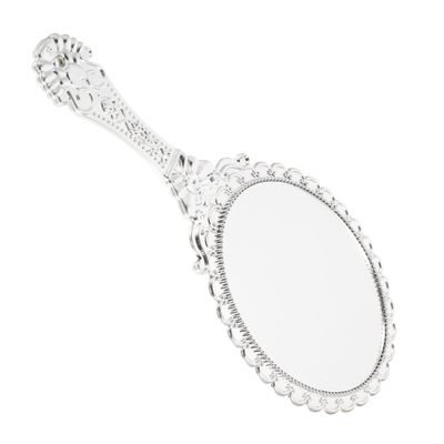 WOFASHPURET Retro Handle Mirror Decorating Tools Mirror for Dresser Handheld Mirrors Embossed Vanity Mirror Hand Makeup Mirror Dresser Mirror Pocket Tool Glass Travel Antique European Style, Silver
