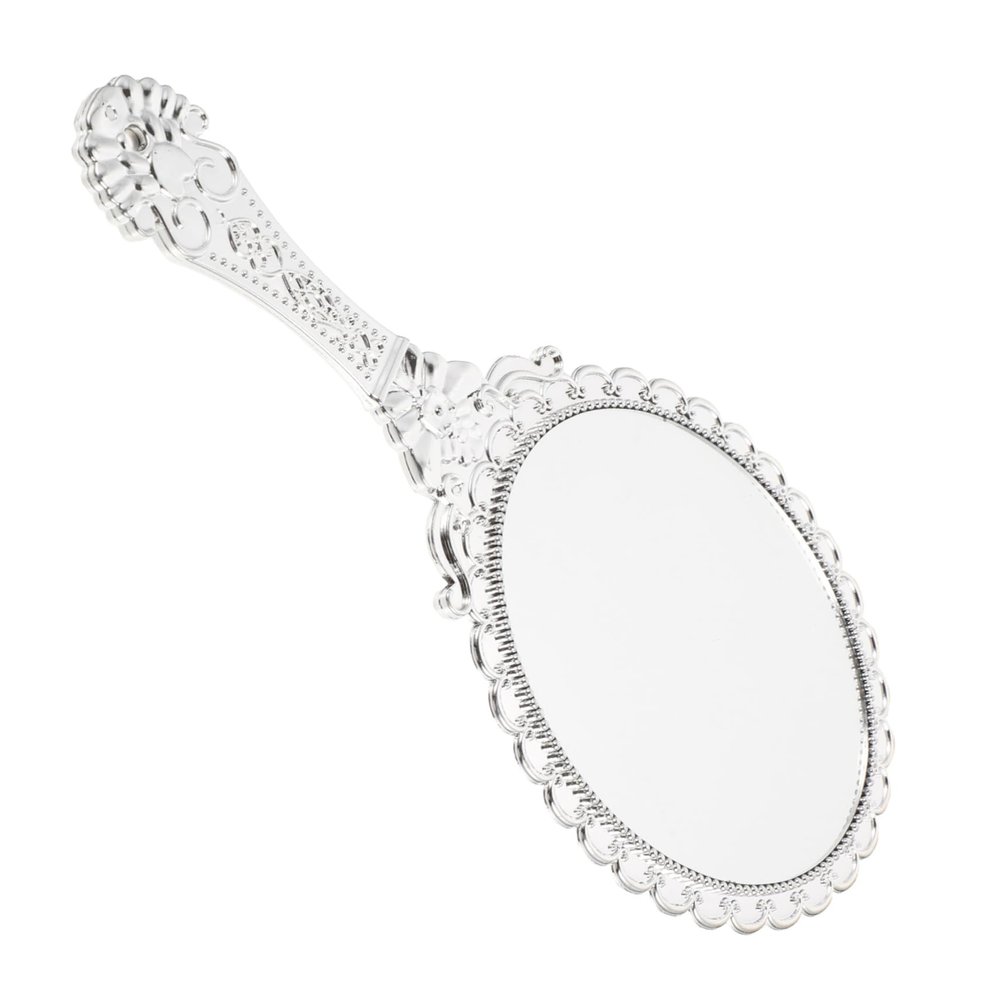 WOFASHPURET Retro Handle Mirror Decorating Tools Mirror for Dresser Handheld Mirrors Embossed Vanity Mirror Hand Makeup Mirror Dresser Mirror Pocket Tool Glass Travel Antique European Style, Silver