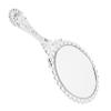 WOFASHPURET Retro Handle Mirror Decorating Tools Mirror for Dresser Handheld Mirrors Embossed Vanity Mirror Hand Makeup Mirror Dresser Mirror Pocket Tool Glass Travel Antique European Style, Silver view 1