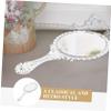 WOFASHPURET Retro Handle Mirror Decorating Tools Mirror for Dresser Handheld Mirrors Embossed Vanity Mirror Hand Makeup Mirror Dresser Mirror Pocket Tool Glass Travel Antique European Style, Silver view 3