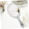 WOFASHPURET Retro Handle Mirror Decorating Tools Mirror for Dresser Handheld Mirrors Embossed Vanity Mirror Hand Makeup Mirror Dresser Mirror Pocket Tool Glass Travel Antique European Style, Silver view 4