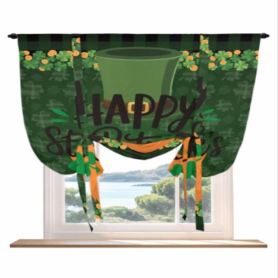 St. Patrick's Day Tie Up Curtains for Kitchen Bathroom Bedroom Windows 63 Inch Length, Balloon Drape Curtains Shade Rod Pocket Drapery Curtain 1 Panel, 52"x63" Gold Spring Green Buffalo Plaid Holiday