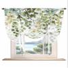 Sage Green Leaves Tie Up Curtains for Kitchen Bathroom Bedroom Windows 63 Inch Length, Balloon Drape Curtains Shade Rod Pocket Drapery Curtain 1 Panel, 52"x63" Spring Eucalyptus Gold Watercolor view 1